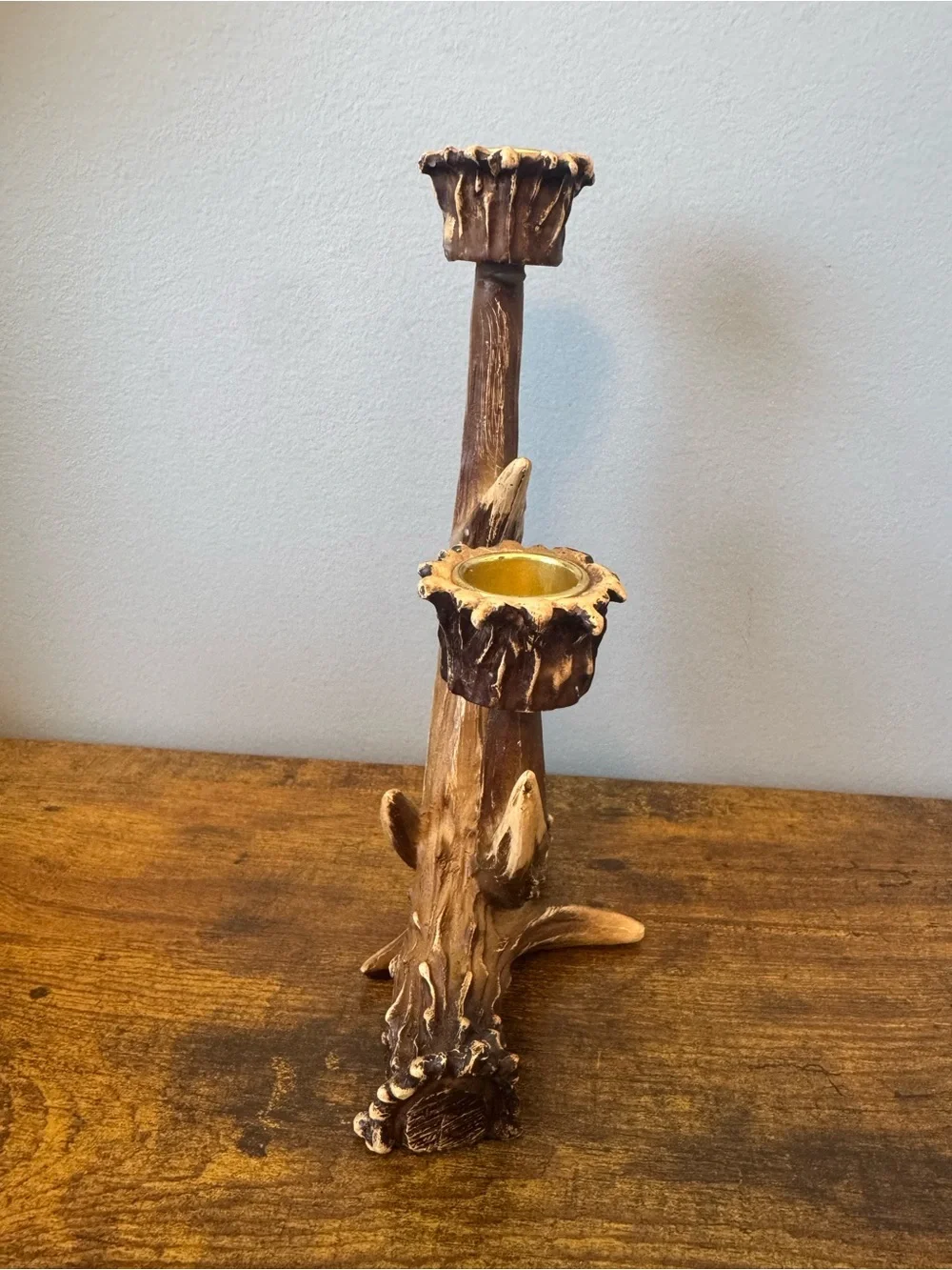 Vintage Faux Antler Double Taper Candle Holder Rustic‎ Deer Lodge Cabin Decor